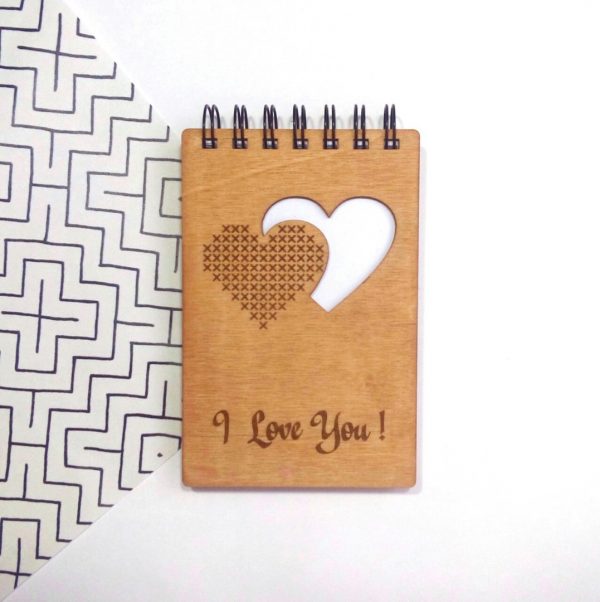 Блокнот деревянный “I love you”, А6
