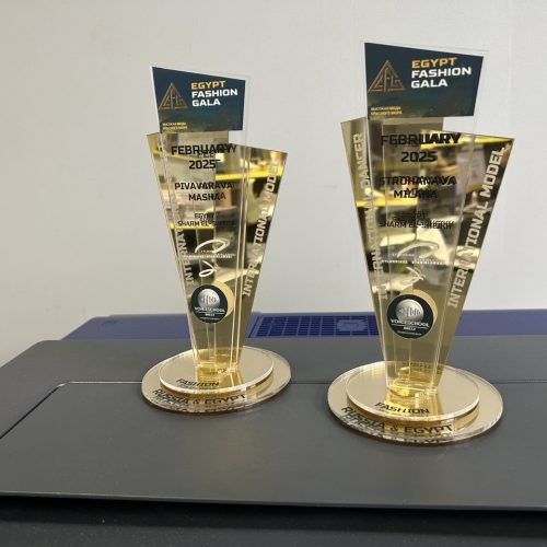 Статуэтка из золотого оргстекла с логотипом и номинацией