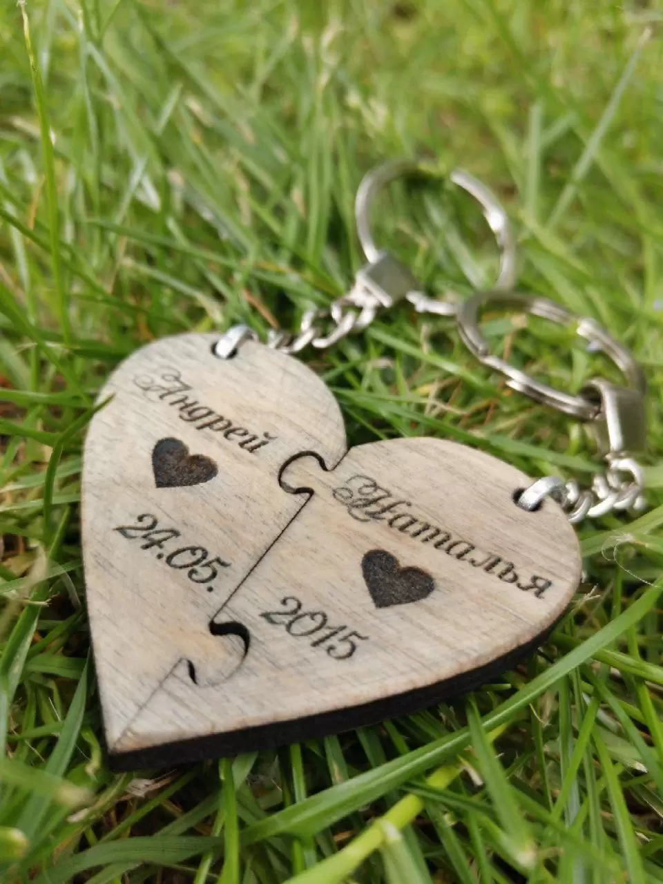 Деревянный парный свадебный брелок